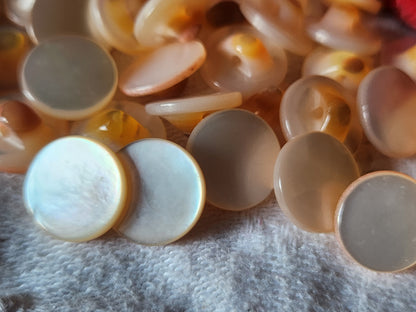 lot 6 boutons anciens en nacre peche lisse pied  1,1 cm ref 1491