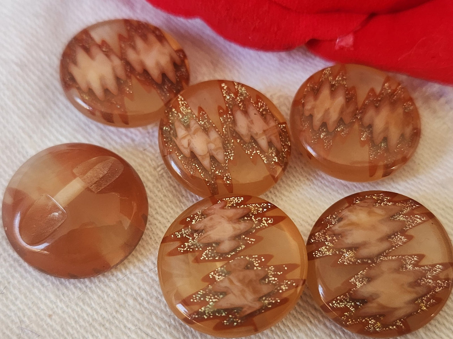 Lot 6 boutons vintage marron inclusion à pied 1,7 cm ref 4865