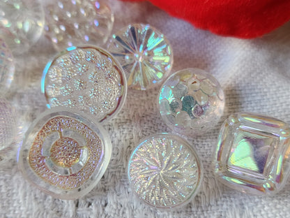 Lot 10 boutons anciens en verre irisé mordoré   panaché 1,1 à 1,3 cm ref 6128