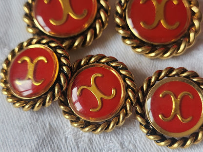 Lot 9 boutons vintage en métal doré lourd rouge panaché 1,9 à 2,7 cm ref 2083