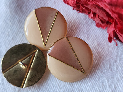 Trio boutons vintage en métal  rose doré jolis 2 cm doré pied  D9J