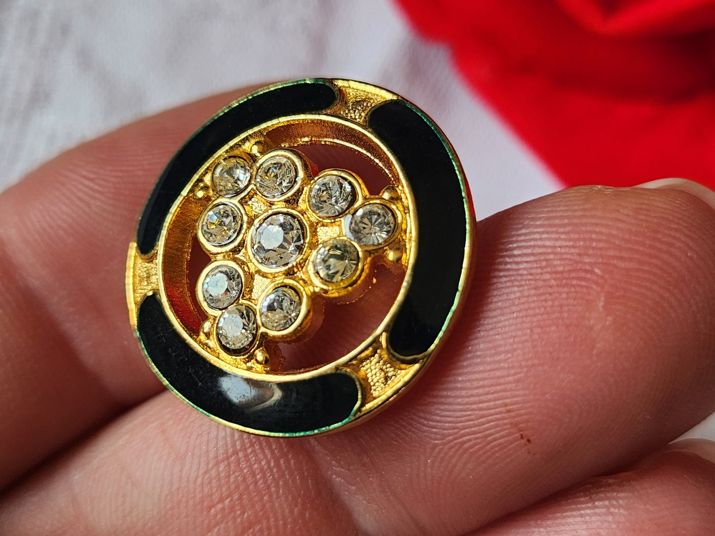Haute couture bouton vintage metal strass verre  2,3 cm bleu G17A