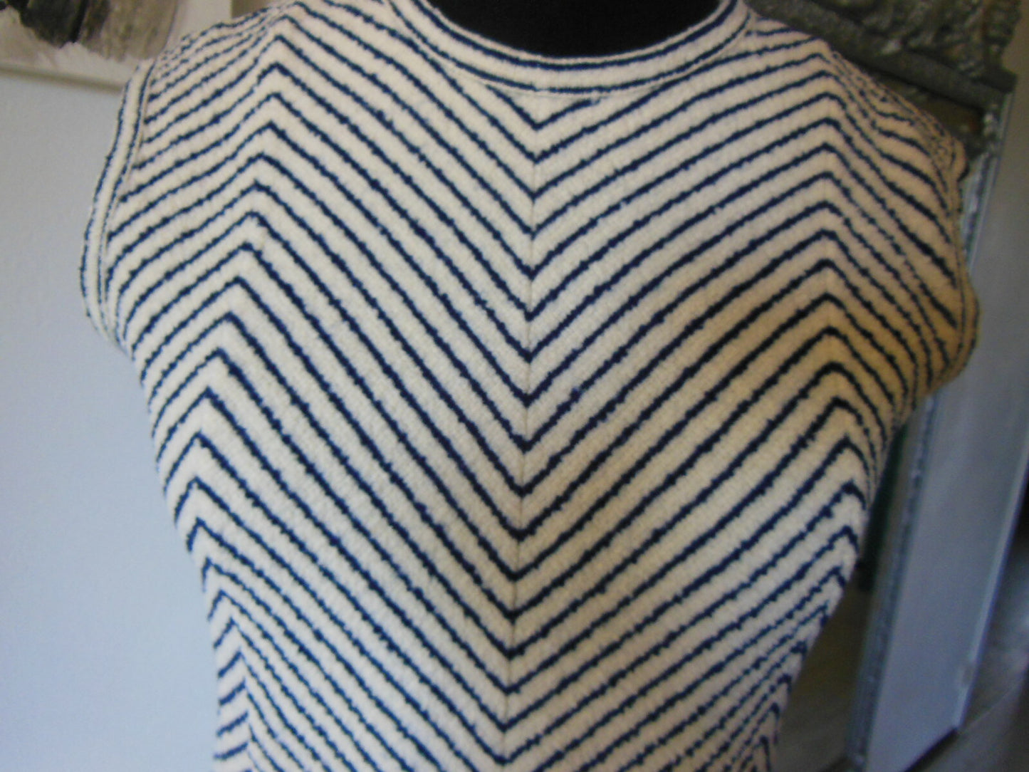 Pur vintage robe ancienne tricosa style marinière épaisse superbe écru 38 ?B5