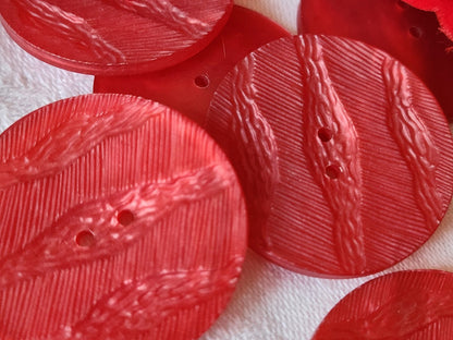 Lot 6 enormes boutons vintage rouge mat 3,4 cm ref 1596