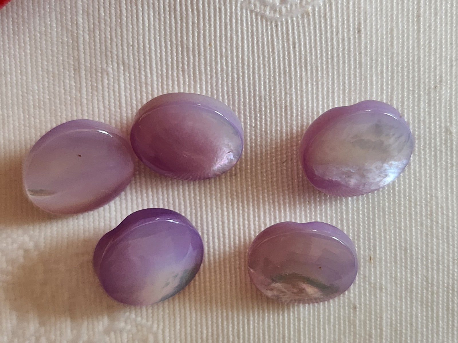 lot 5 boutons anciens en nacre violet bombé lisse pied épais 1,2 cm ref 6223