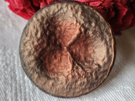 Enorme bouton vintage gros marron cuivré texturé 3,8 cm pied ref 2139