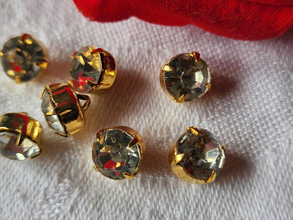 Lot 7 mini boutons vintage avec strass verre metal effet grelot 0,7 cm ref 3550