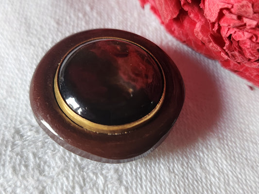 Gros bouton vintage avec cabochon en nacre marron 2,5  cm G8K