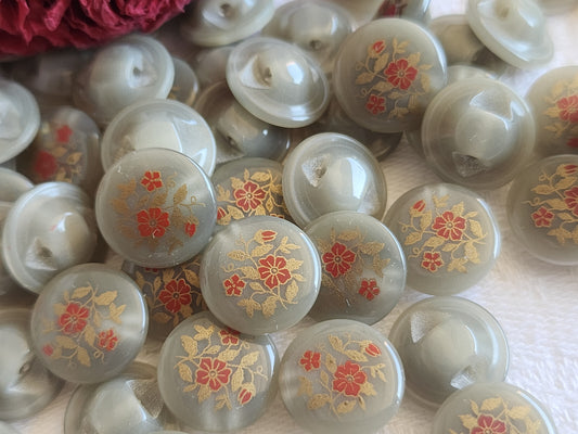 Lot 18 mignons boutons vintage gris bouquet de fleur pied 1,2 cm ref 742