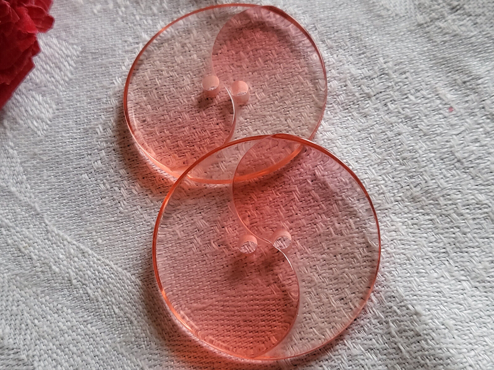 Duo boutons vintage rose transparent gros 3,5 cm ref 1243