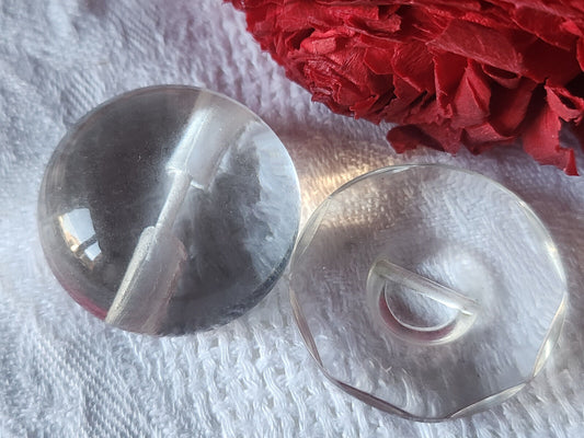 Duo gros boutons vintage transparent 3 cm à pied ref 2319