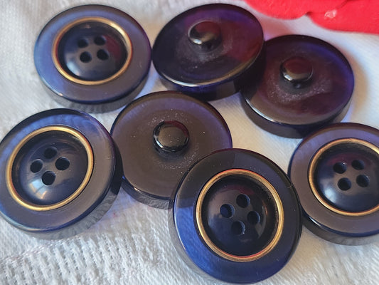 Lot 6 gros boutons vintage bleu  transparent épais pied 2,6 cm ref 2583