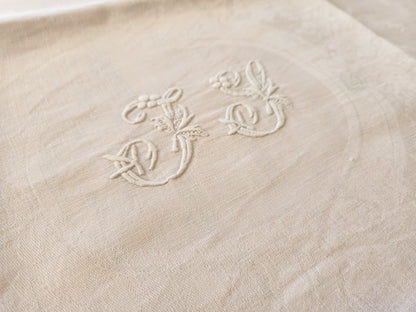 Superbe monogramme ancien IS sur serviette ancienne B8