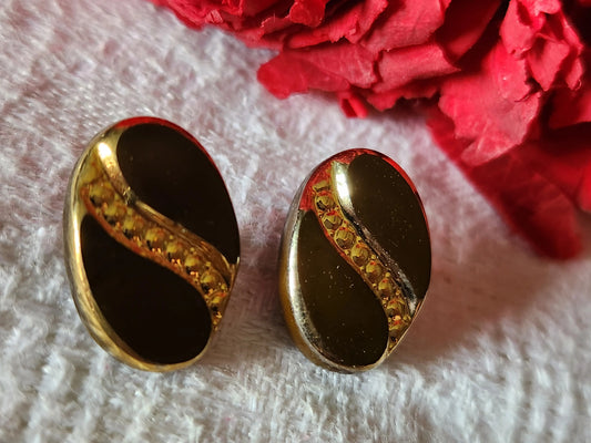 Duo boutons anciens en verre ovale marron doré élégants 1,2 sur 1,7 cm D4E
