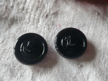 Duo boutons anciens en verre gris foncé  vintage pied  1,8 cm G11H
