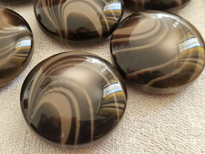 lot 6 gros boutons vintage marron à vague bombé pied plat  2,7 cm ref 3700