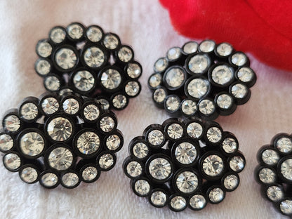 Lot 5 boutons noir acrylique strass en verre 1,6 sur 2,1 cm ref 5969