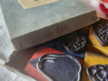Lot 12 tampons vintage ecole collection boite fruit