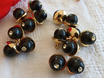 Lot 6 mini boutons anciens metal grelot strass 0,9 /1 cm  ref 6478