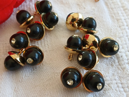 Lot 6 mini boutons anciens metal grelot strass 0,9 /1 cm  ref 6478