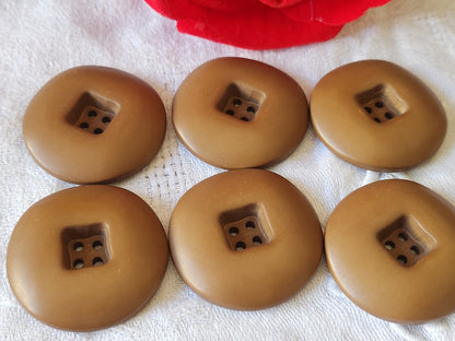 Lot 6 enormes boutons vintage marron mat trous 3,4 cm ref 734