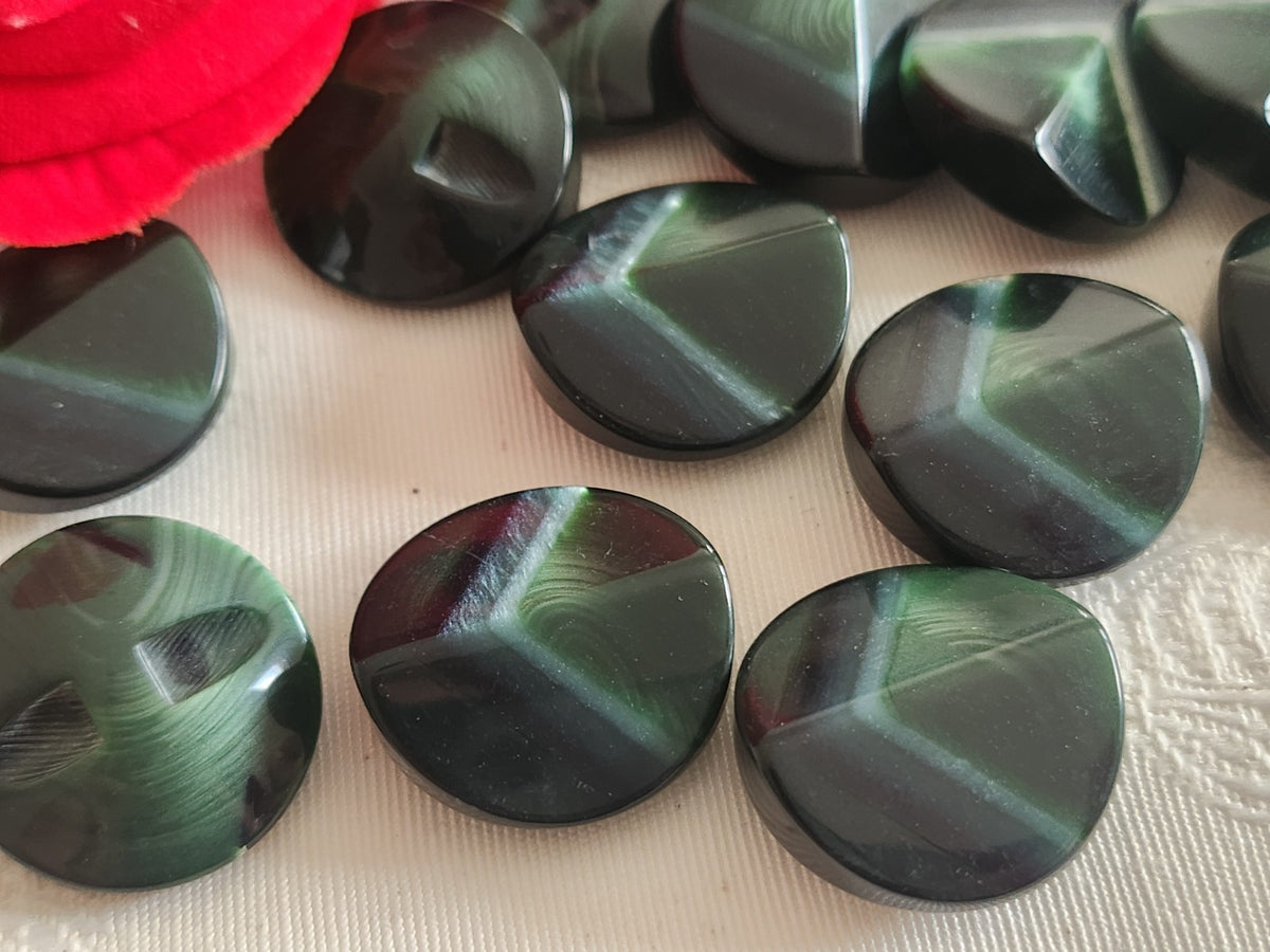 Lot 6 boutons vintage à pied vert liseré nacré pied 2,2 cm ref 6325 **