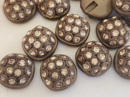 Lot  6 boutons vintage parurier résine strass marron pied 20 mm ou 2 cm ref 6293
