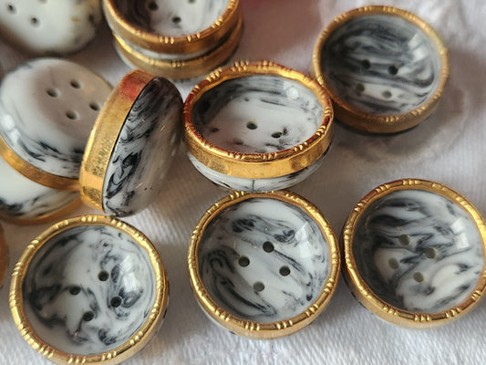 Lot 6  boutons vintage gris moucheté doré superbe 2,1 cm  ref 2065