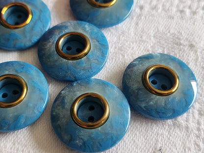 Lot 7  boutons vintage bleu reflet imtation nacre 2,2 cm ref 1212