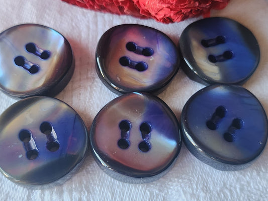 Lot  6 boutons anciens en nacre bleu épais bord 2,2 cm lourd ref  5476