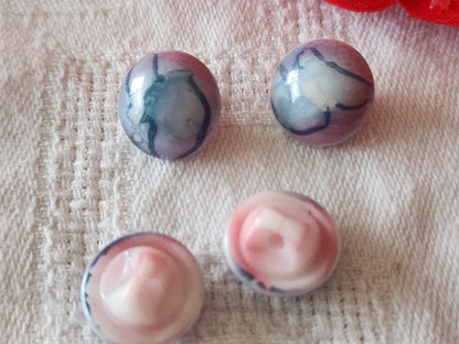 Lot 4 boutons vintage en verre rose bleu 1,3 cm pied ancien G18B