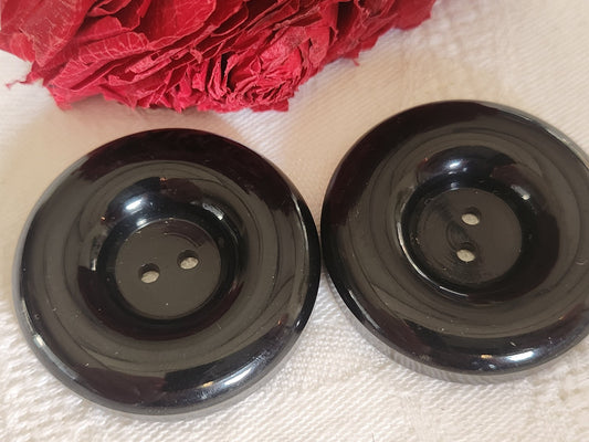 Duo gros boutons vintage noir XXL 3,9 cm ou 39 mm ref 5862