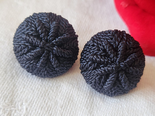 Duo boutons anciens  en passementerie bleu pied 2,1 cm D14J