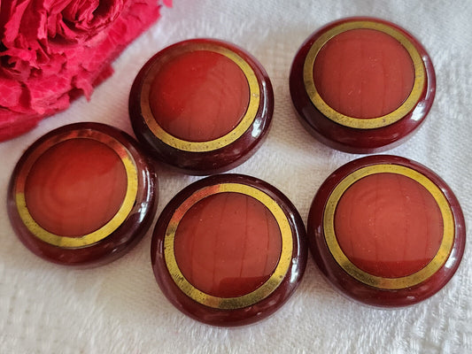 Lot 5 gros boutons vintage bombé rouge effet corne pied 2,5  cm ref 1015