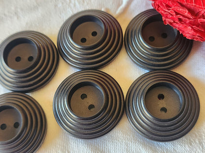 Lot 6 gros  boutons vintage noir dome spirale à trous volume 2,7 cm ref 4991