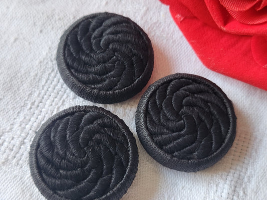 Trio boutons vintage en passementerie noir 2,9 cm ref 4900