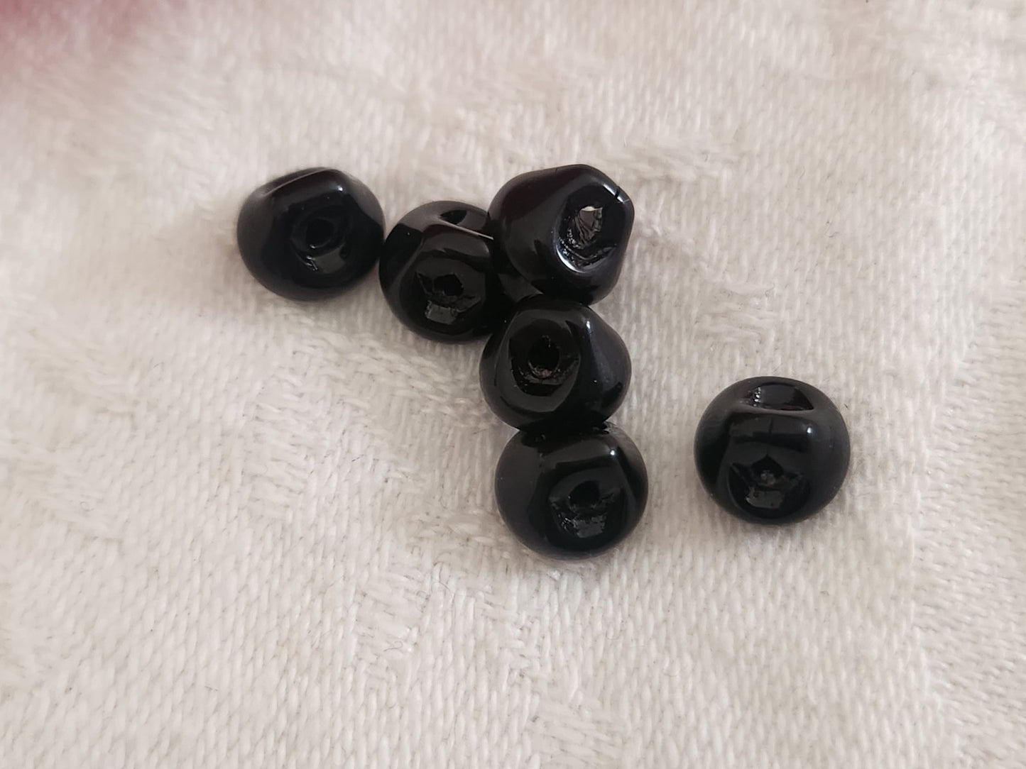 Lot 6 minuscules bouton en verre noir strass bleu vintage 0,7/08 cm ref 6358