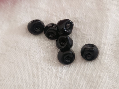 Lot 6 minuscules bouton en verre noir strass bleu vintage 0,7/08 cm ref 6358
