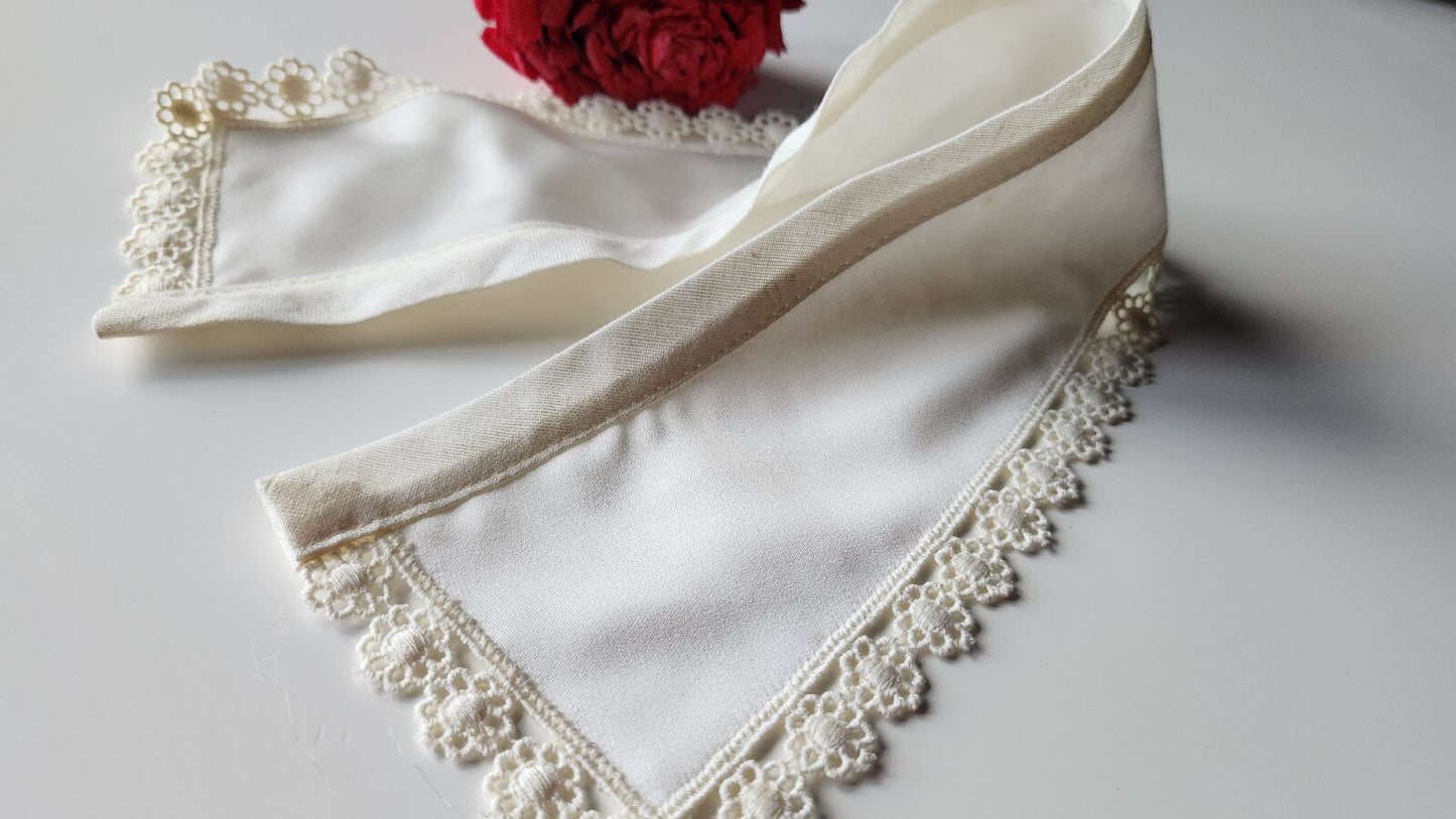 Ancien  col dentelle guipure satiné creme  B1-28