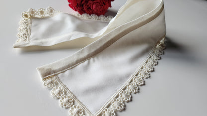 Ancien  col dentelle guipure satiné creme  B1-28
