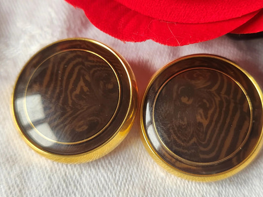 Duo gros boutons vintage en métal marron lourd 2,6 cm à pied G5K