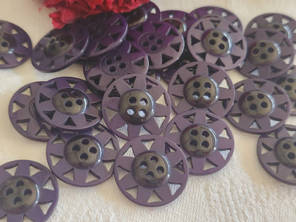 Lot 12 boutons bicolore ajouré violet  deux tons diamètre 2 cm ref 890