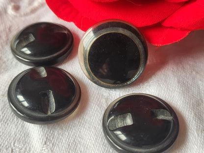Lot 4 boutons vintage noir inclusion gris argenté pied 2,2 cm ref 106