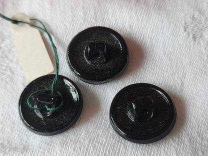 Trio boutons anciens en verre noir facette pied vintage 1,8 cm G12C