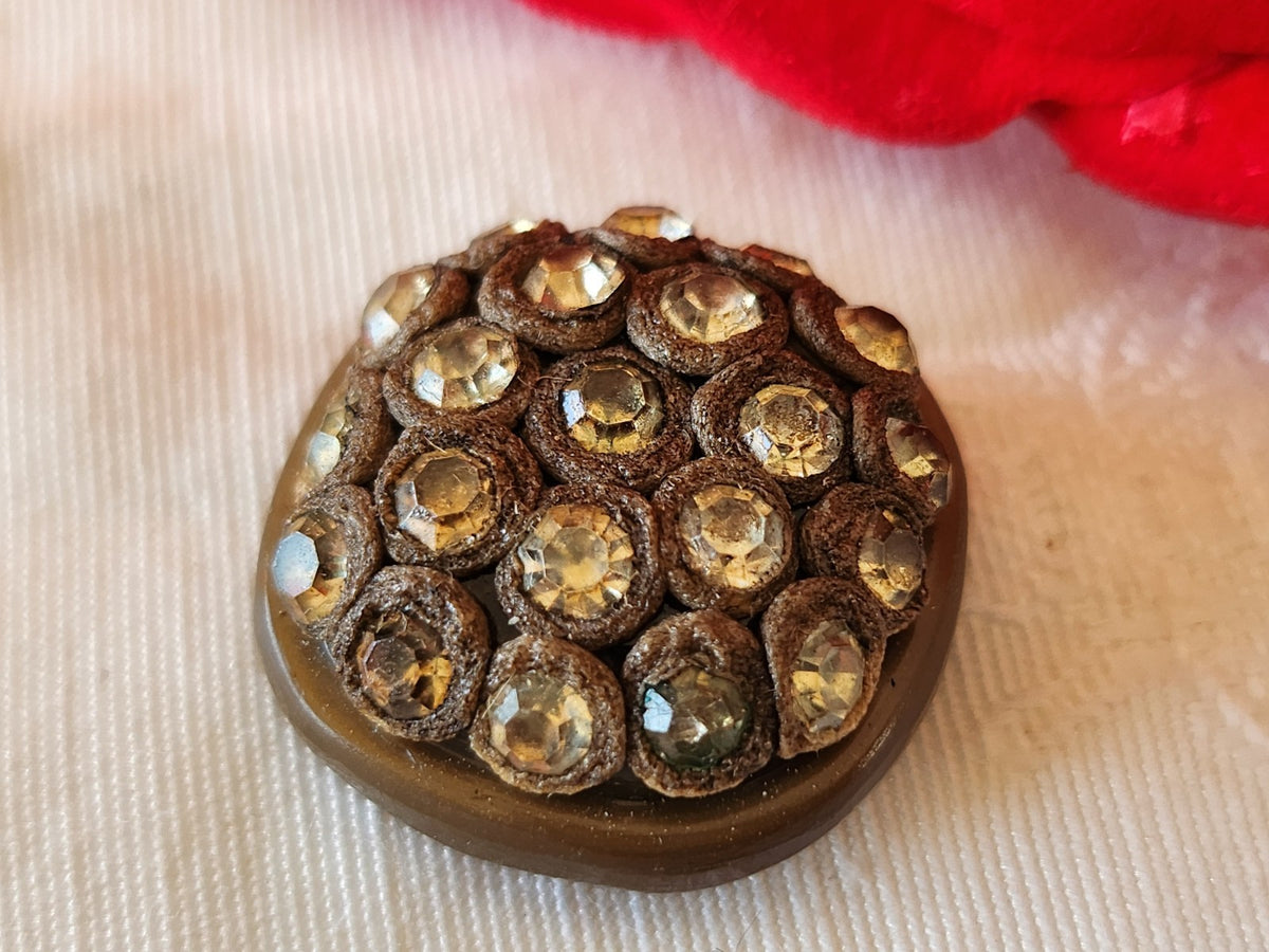 Bouton vintage parurier collection resine strass marron bijoux  2,5 cm ref 6668