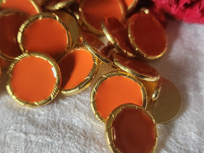 Lot 5 boutons vintage métal doré orange  à pied 1,5 cm ref 4830