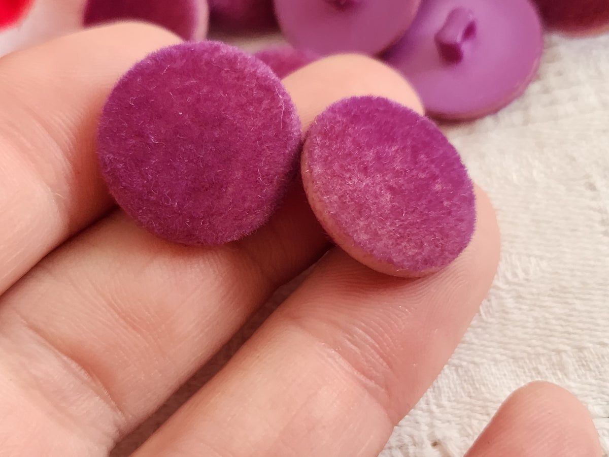 lot 12 boutons vintage violet   daim doudou tissu pied  1,9 cm 12 mm ref 6593