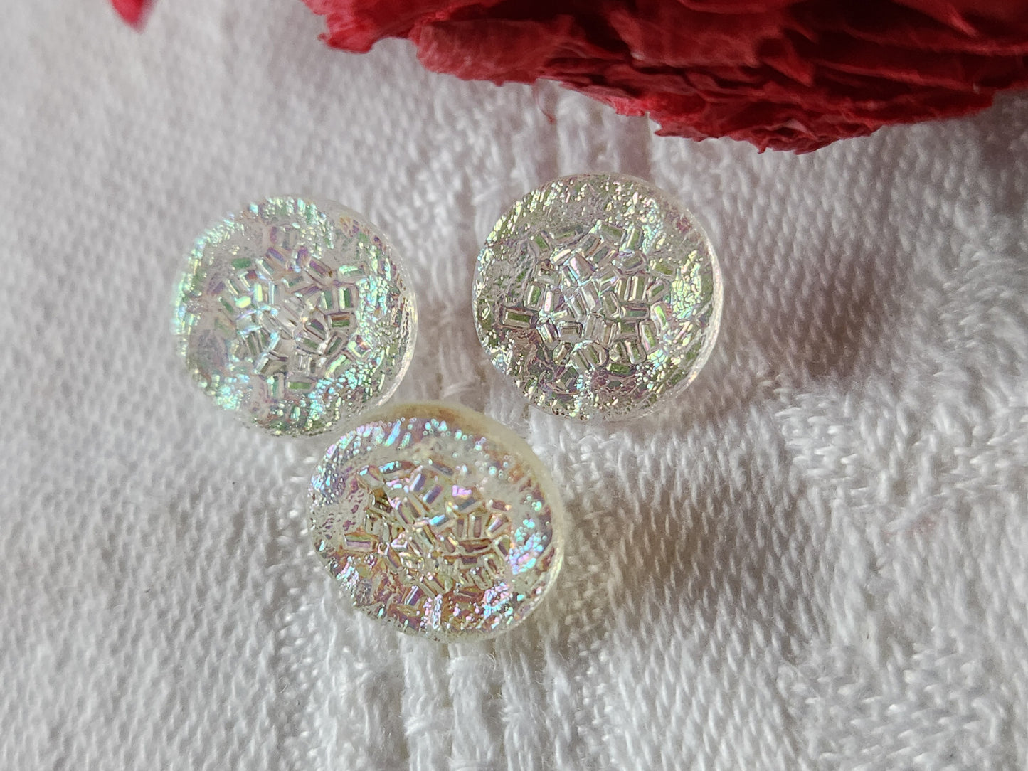 Trio mini boutons anciens en verre 1,1 cm mordoré  G10A