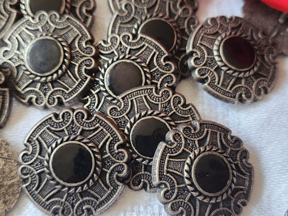 Lot 6 boutons vintage métal argenté noir   2,2 cm pied ref 5946