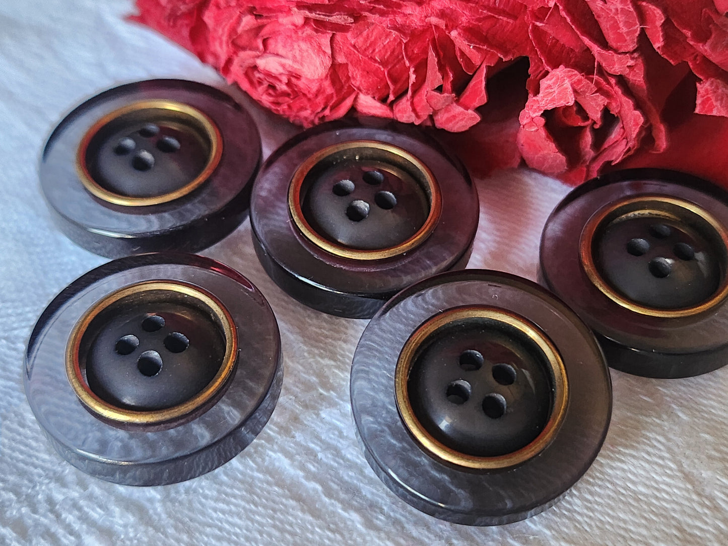 Lot 5 boutons vintage gris transparent épais pied 2,3 cm ref 522